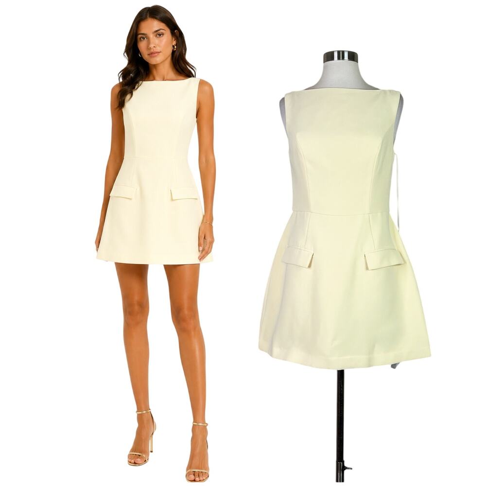 NEW Amanda Uprichard | Boca Butter Yellow High Neck Designer Preppy Mini Dress